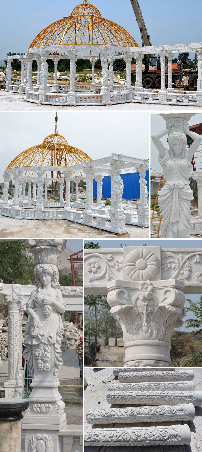 Outdoor large party white marble pergola for sale