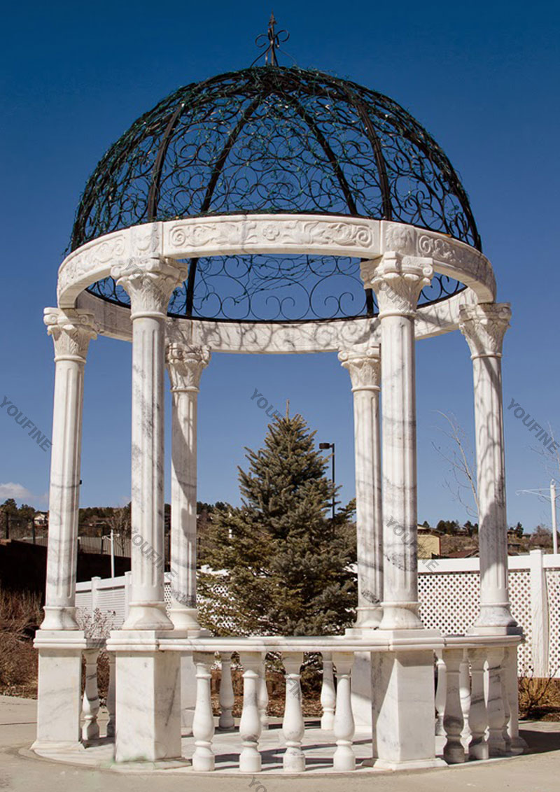 Outdoor elegant white marble pavilion for backyard designs