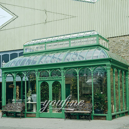Buying large outdoor metal steel garden house with glass for supermarket with best price