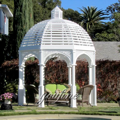 Outdoor round metal small white gazebo for yard of the house
