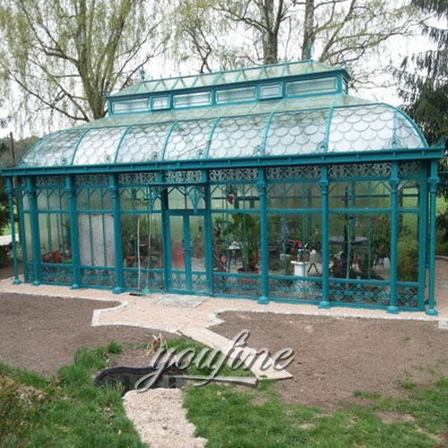 Large outdoor steel metal gazebo with glass for mountain park design