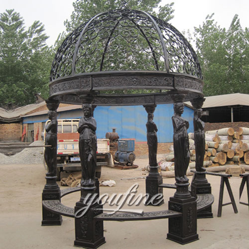 Buying small outdoor garden round metal steel roof pavilion with woman statue design
