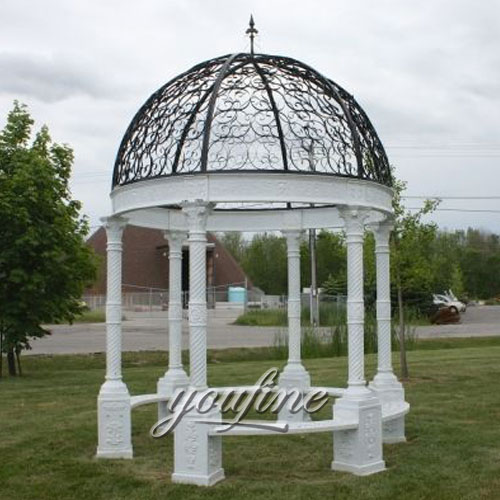 Buying outdoor white marble pavilion with steel canopy for park decor