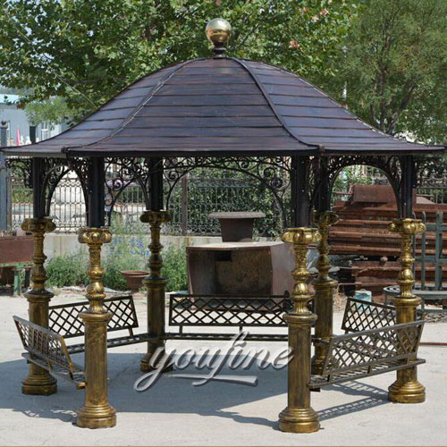 Buying Outdoor hardtop wrought iron round gazebo sit in garden for guest of the hotel to sit