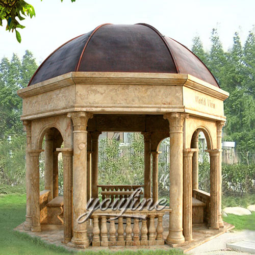 Hot sale new design marble pavilion gazebo for park decor in beige marble