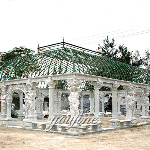 Outdoor backyard large 8×8 pergola with luxury white marble and lady statue for sale