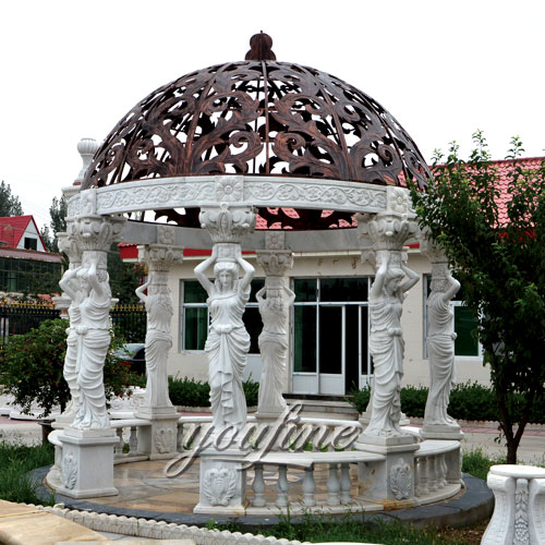 Outdoor luxury white marble patio gazebo with woman statue design for sale