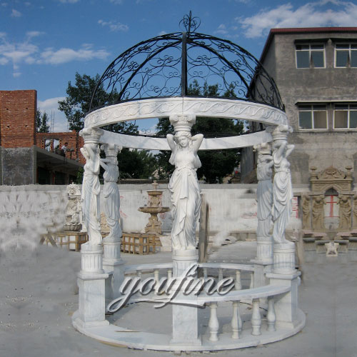 Outdoor marble white backyard pavilion with lady statue design for sale