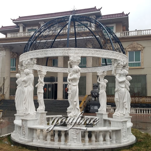 Outdoor luxury White marble pergola with lady statue design for patio decor
