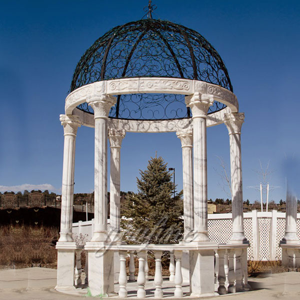 Outdoor elegant white marble pavilion for backyard design