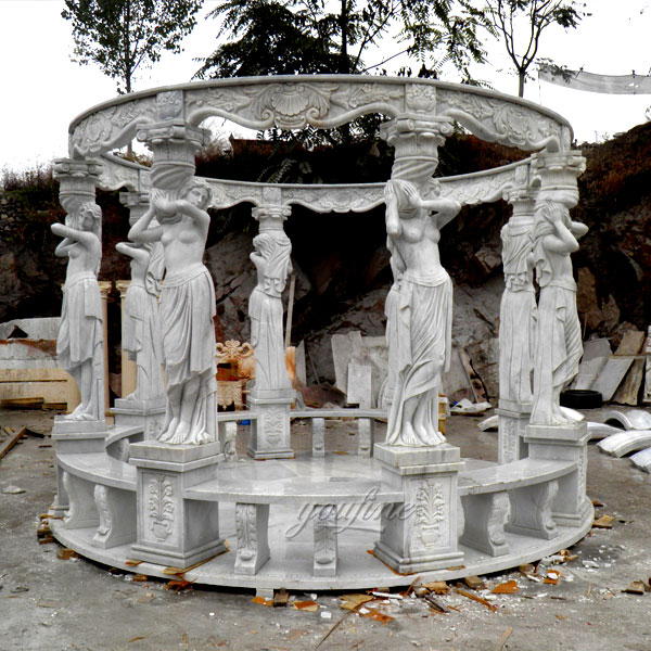 Place the white marble pavilion with nude woman statues for guests of the park to relax