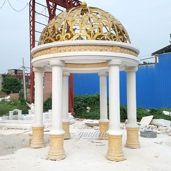 Small marble pavilion with golden tops designs for hotel