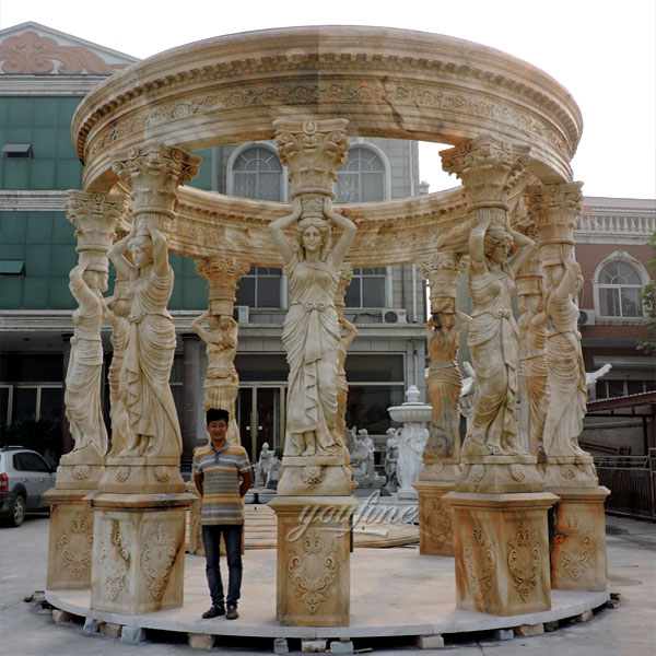 Wholesaler of the antique stone pergola with lady statues design for hotel